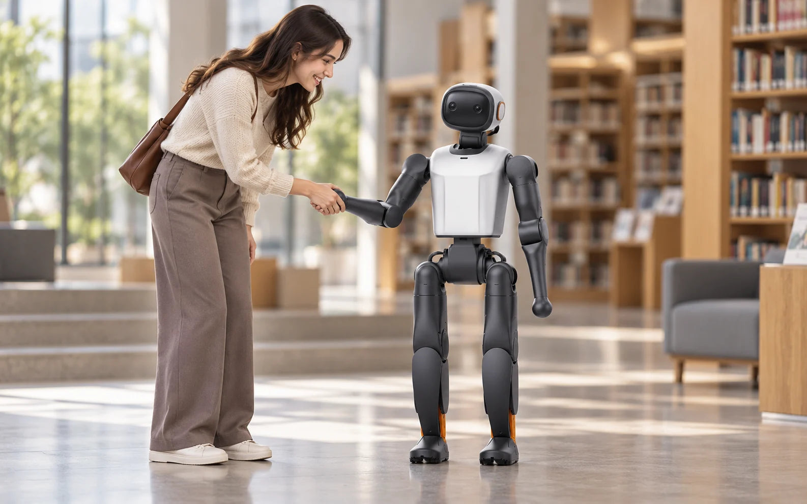 Wave, shake hands, follow voice commands